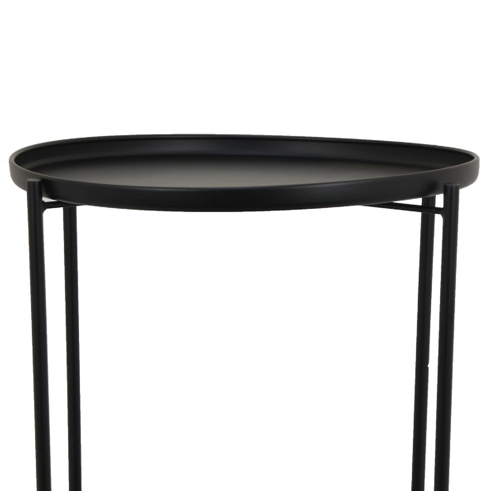 Addy Two-Tier Round Side Table with Tray Shelves Accent, Black Metal 24 Inch-BM353526