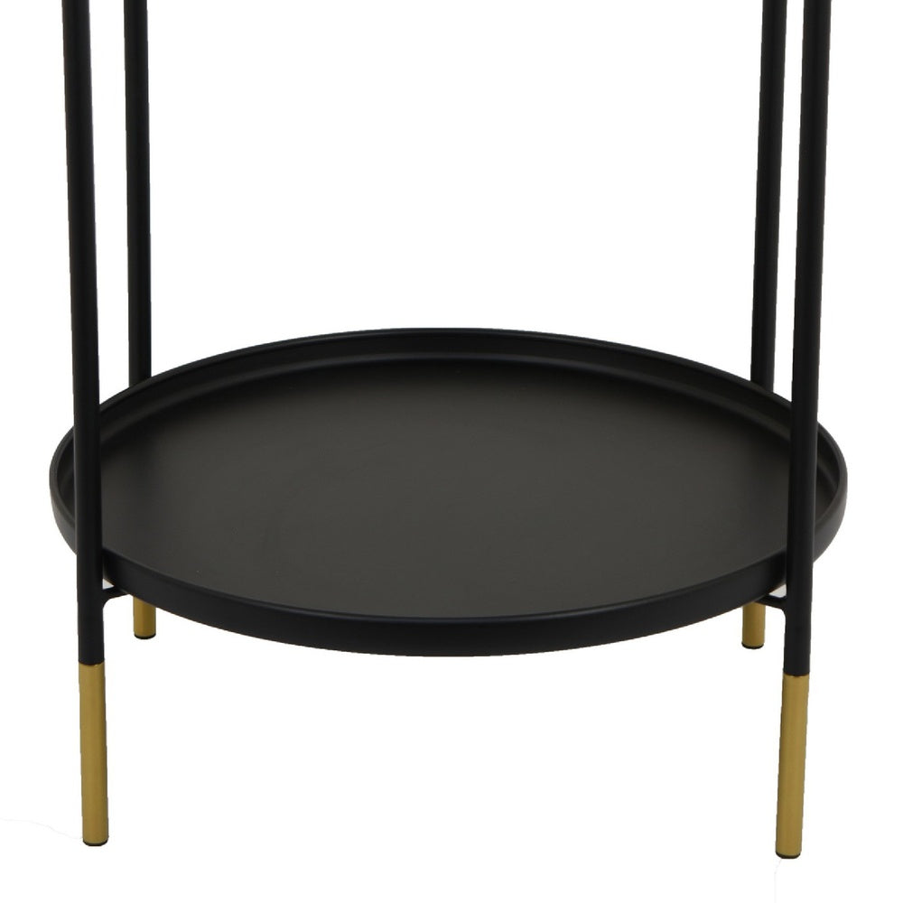 Addy Two-Tier Round Side Table with Tray Shelves Accent, Black Metal 24 Inch-BM353526