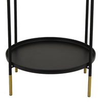Addy Two-Tier Round Side Table with Tray Shelves Accent, Black Metal 24 Inch-BM353526