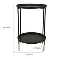 Addy Two-Tier Round Side Table with Tray Shelves Accent, Black Metal 24 Inch-BM353526