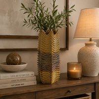 Barny Decorative Vase with Layered Waves, Textured Brown Ceramic 16 Inch-BM353527