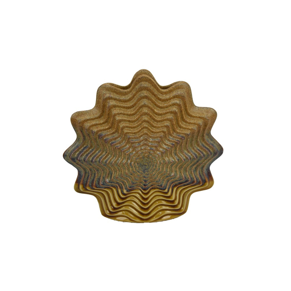 Gima Modern Vase with Wavy Sculptural Design, Brown Textured Ceramic 12 Inch-BM353528