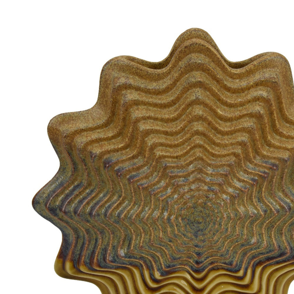 Gima Modern Vase with Wavy Sculptural Design, Brown Textured Ceramic 12 Inch-BM353528