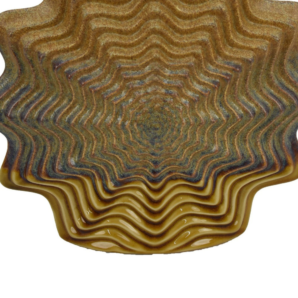 Gima Modern Vase with Wavy Sculptural Design, Brown Textured Ceramic 12 Inch-BM353528