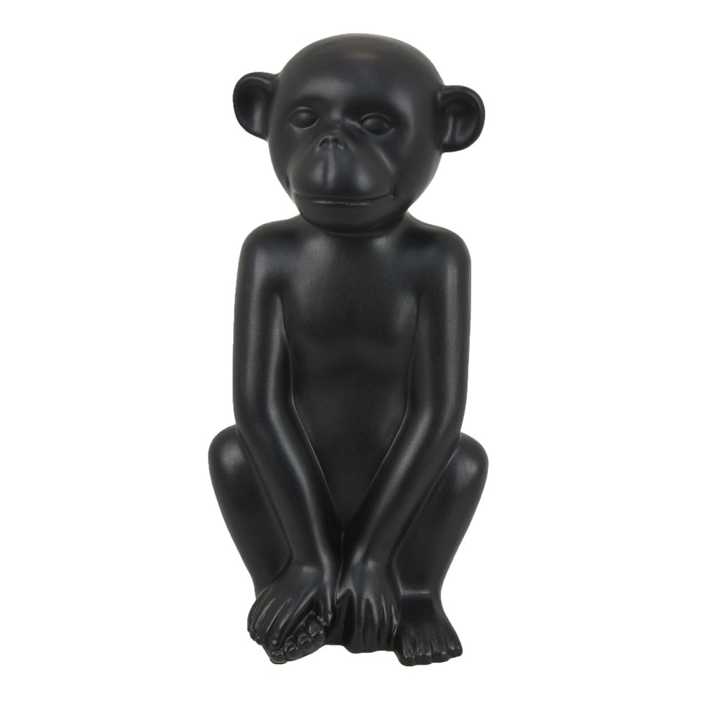 Nancy Decorative Monkey Sculpture in Seated Pose, Matte Black Ceramic 12 Inch-BM353529