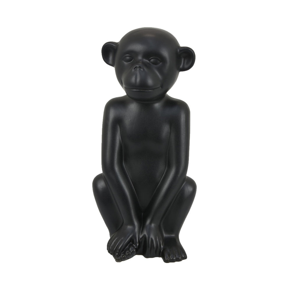 Nancy Decorative Monkey Sculpture in Seated Pose, Matte Black Ceramic 12 Inch-BM353529