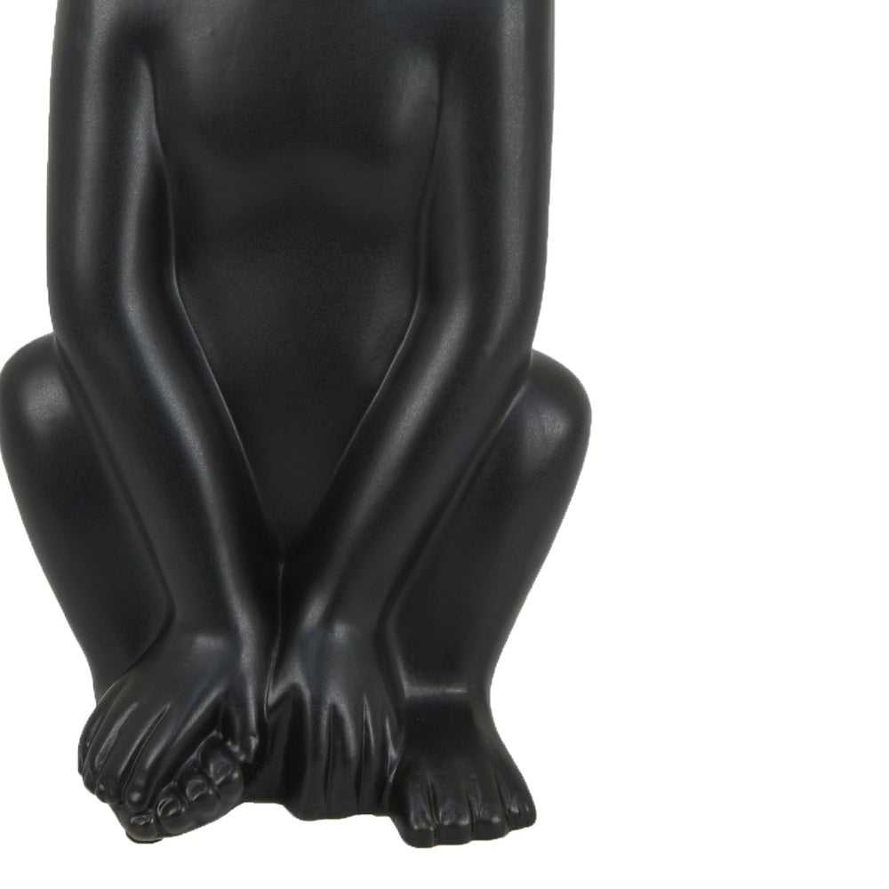 Nancy Decorative Monkey Sculpture in Seated Pose, Matte Black Ceramic 12 Inch-BM353529