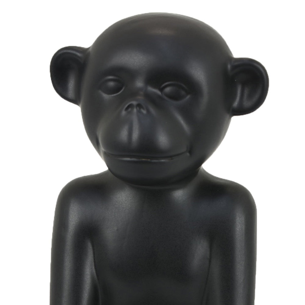 Nancy Decorative Monkey Sculpture in Seated Pose, Matte Black Ceramic 12 Inch-BM353529