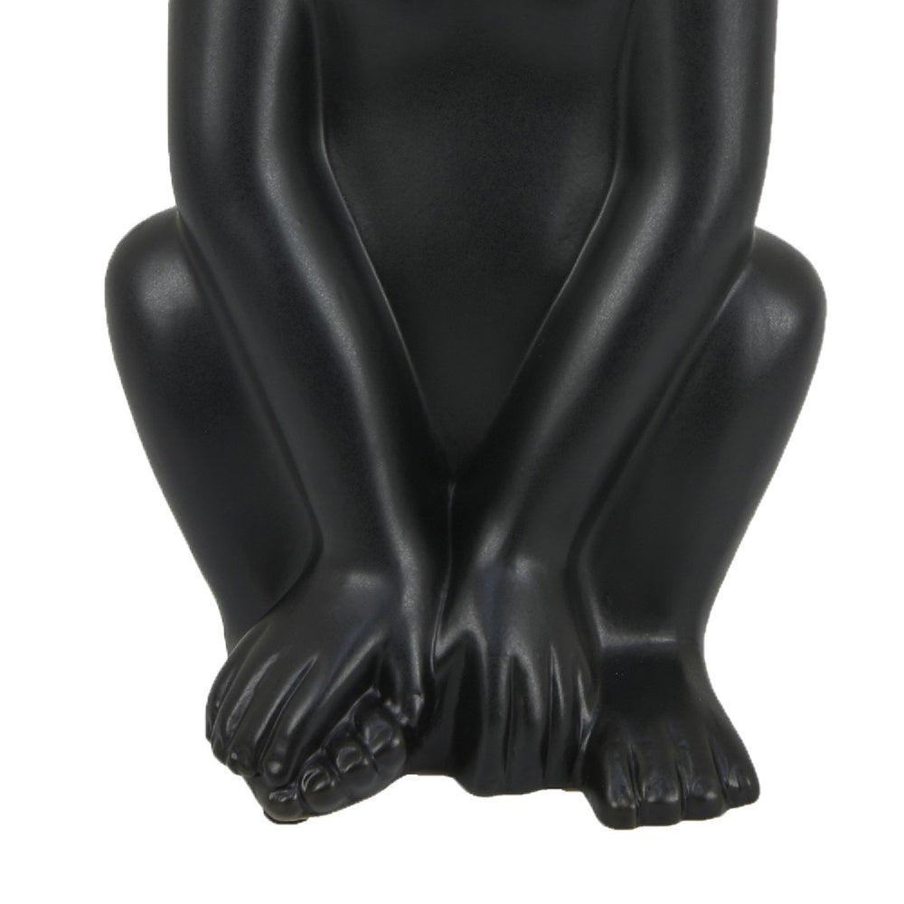 Nancy Decorative Monkey Sculpture in Seated Pose, Matte Black Ceramic 12 Inch-BM353529