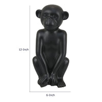 Nancy Decorative Monkey Sculpture in Seated Pose, Matte Black Ceramic 12 Inch-BM353529