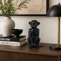Nancy Decorative Monkey Sculpture in Seated Pose, Matte Black Ceramic 12 Inch-BM353529