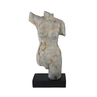Ricky Female Torso Sculpture, Black Base, Distress Gray Resin 17 Inch-BM353530