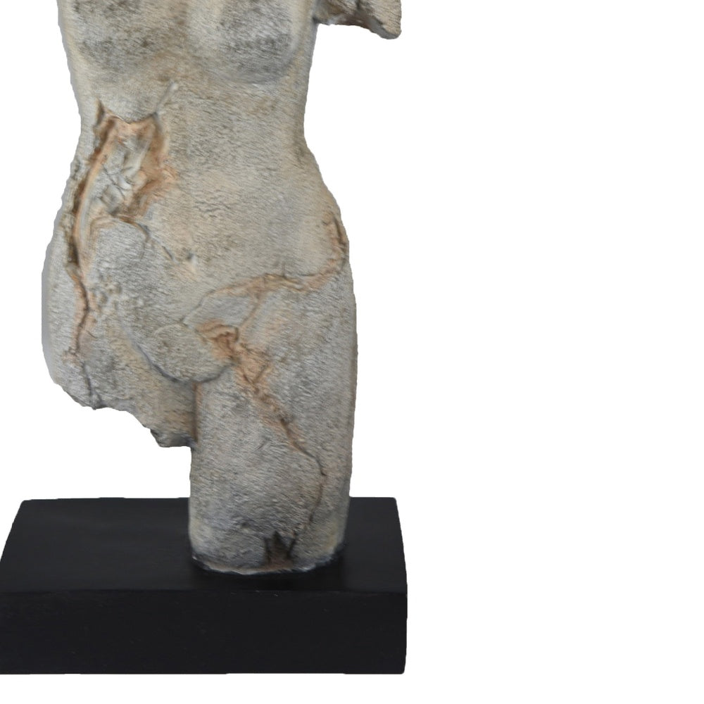 Ricky Female Torso Sculpture, Black Base, Distress Gray Resin 17 Inch-BM353530