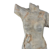 Ricky Female Torso Sculpture, Black Base, Distress Gray Resin 17 Inch-BM353530