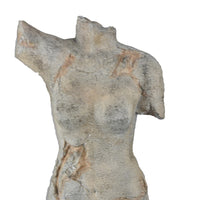 Ricky Female Torso Sculpture, Black Base, Distress Gray Resin 17 Inch-BM353530