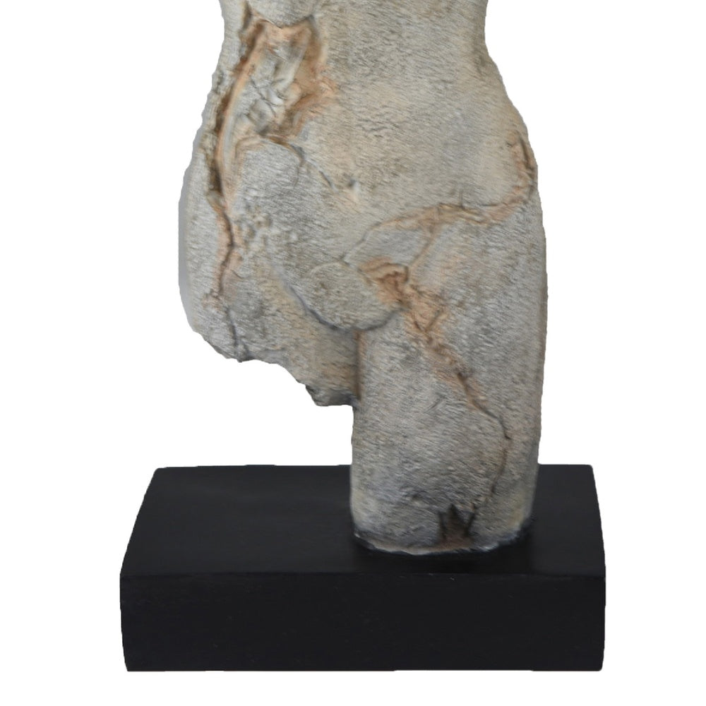 Ricky Female Torso Sculpture, Black Base, Distress Gray Resin 17 Inch-BM353530