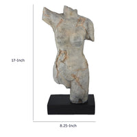Ricky Female Torso Sculpture, Black Base, Distress Gray Resin 17 Inch-BM353530