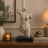 Ricky Female Torso Sculpture, Black Base, Distress Gray Resin 17 Inch-BM353530