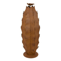 Wendy Decorative Cactus Sculpture on Round Base, Rustic Brown Metal-BM353531