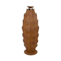 Wendy Decorative Cactus Sculpture on Round Base, Rustic Brown Metal-BM353531