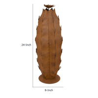 Wendy Decorative Cactus Sculpture on Round Base, Rustic Brown Metal-BM353531