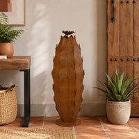 Wendy Decorative Cactus Sculpture on Round Base, Rustic Brown Metal-BM353531