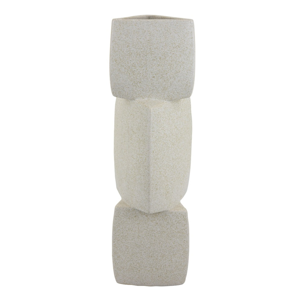 Emery Sculptural Vase with Geometric Details, White Textured Ceramic 20 Inch-BM353532