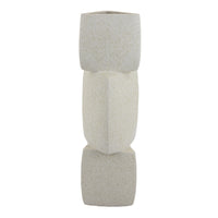 Emery Sculptural Vase with Geometric Details, White Textured Ceramic 20 Inch-BM353532