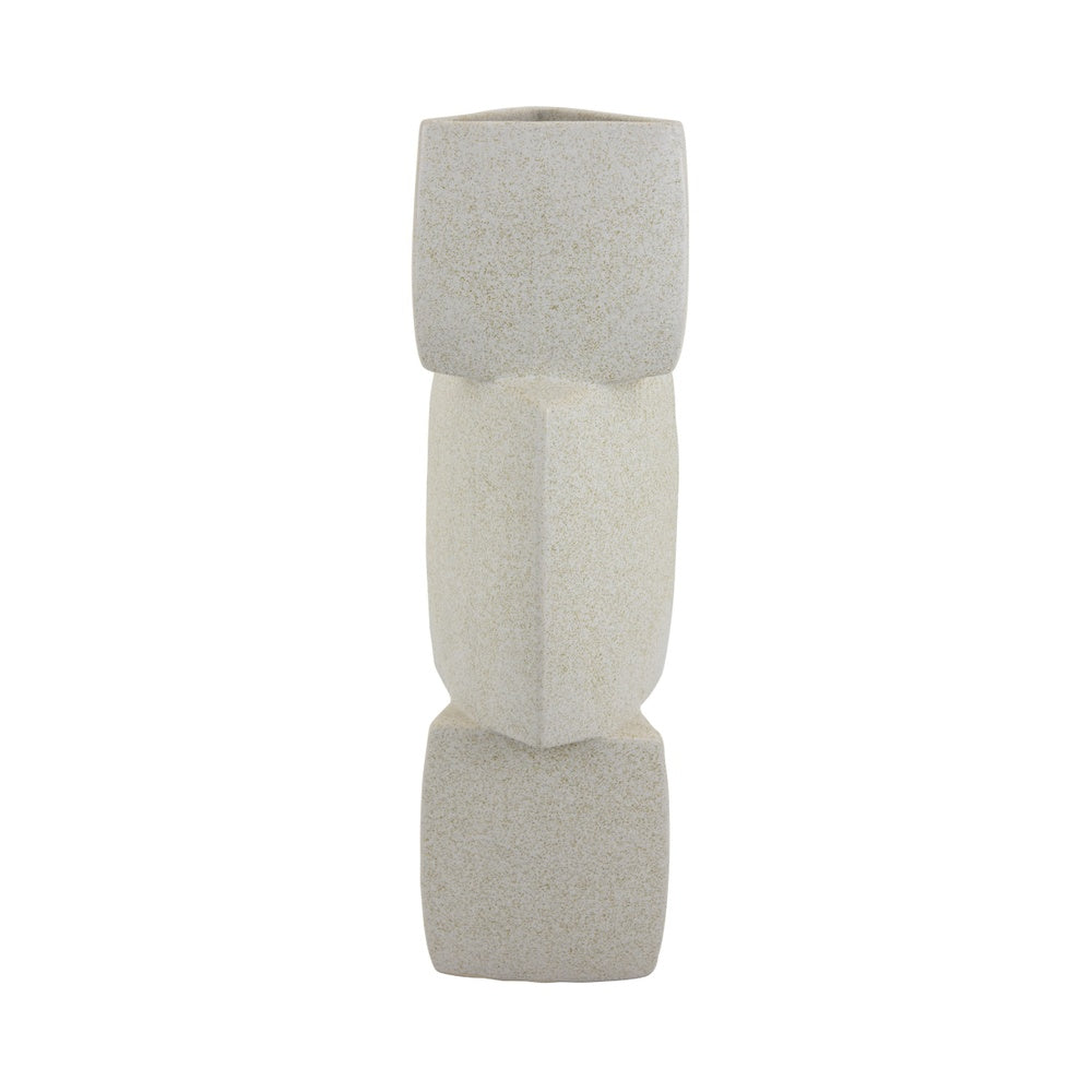 Emery Sculptural Vase with Geometric Details, White Textured Ceramic 20 Inch-BM353532