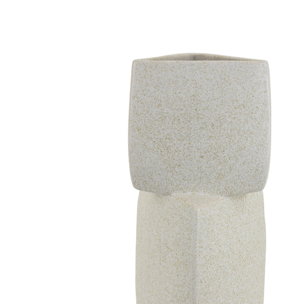 Emery Sculptural Vase with Geometric Details, White Textured Ceramic 20 Inch-BM353532