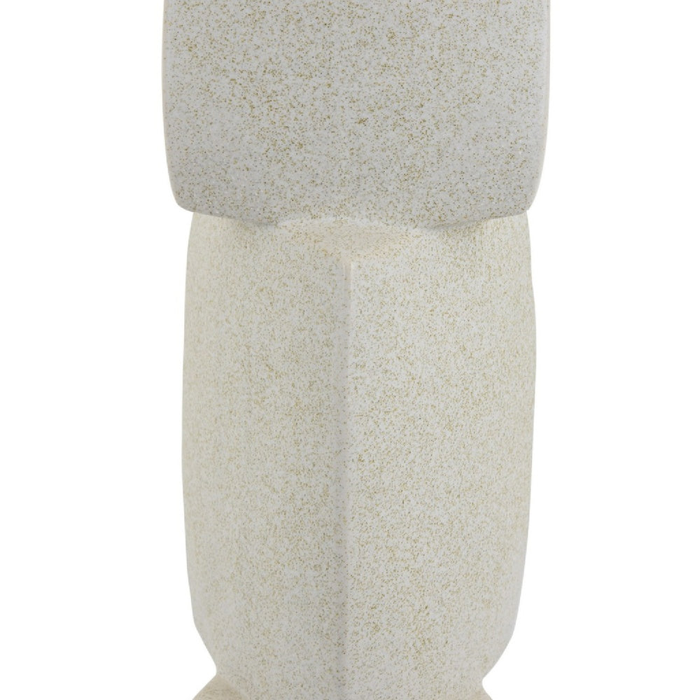 Emery Sculptural Vase with Geometric Details, White Textured Ceramic 20 Inch-BM353532