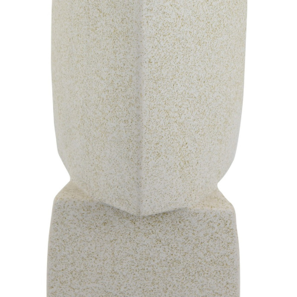 Emery Sculptural Vase with Geometric Details, White Textured Ceramic 20 Inch-BM353532