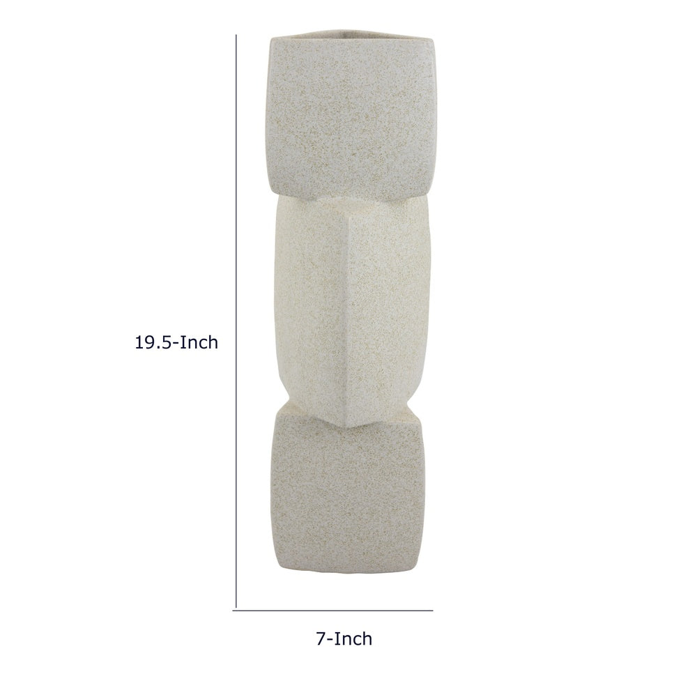 Emery Sculptural Vase with Geometric Details, White Textured Ceramic 20 Inch-BM353532