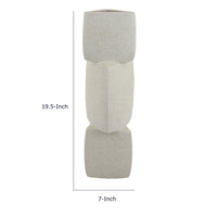 Emery Sculptural Vase with Geometric Details, White Textured Ceramic 20 Inch-BM353532