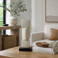 Emery Sculptural Vase with Geometric Details, White Textured Ceramic 20 Inch-BM353532