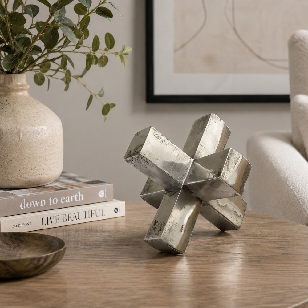 Pearl Abstract Starburst Tabletop Decorative Accent, Silver Metal 8 Inch-BM353533