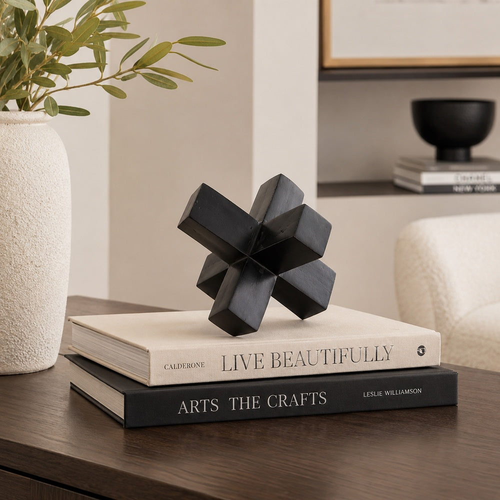 Pearl Abstract Starburst Tabletop Decorative Accent, Black Metal 8 Inch-BM353534