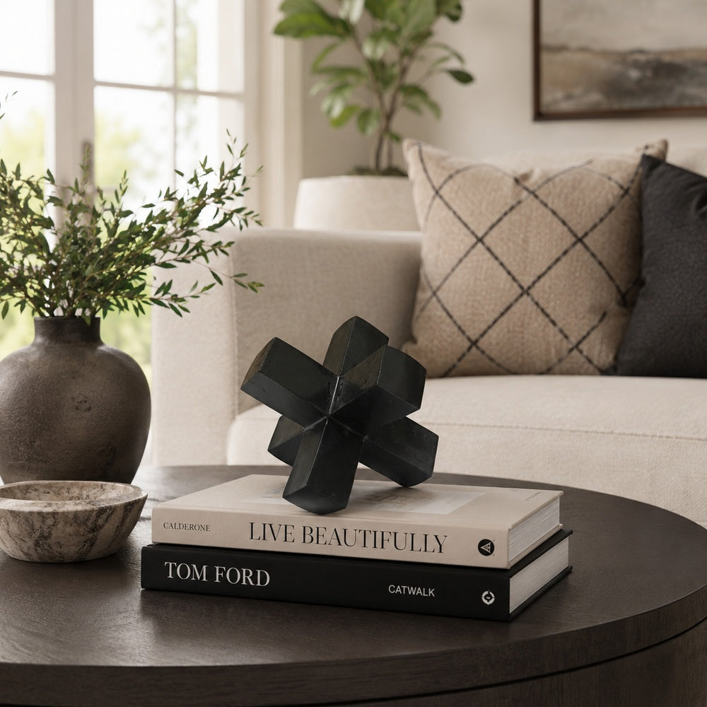 Pearl Abstract Starburst Tabletop Decorative Accent, Black Metal 8 Inch-BM353534
