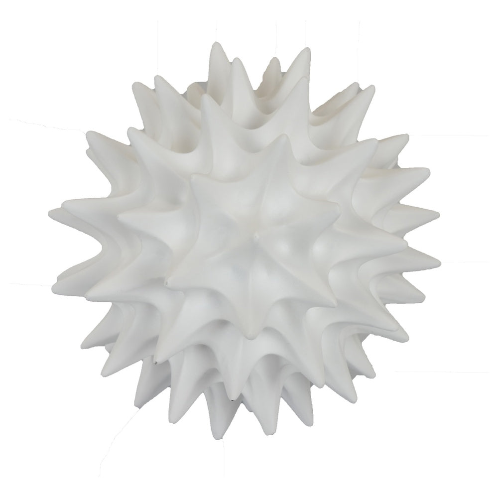 Saima Decorative Orb Sculpture with Spiked Patterns, White Resin 9 Inch-BM353535