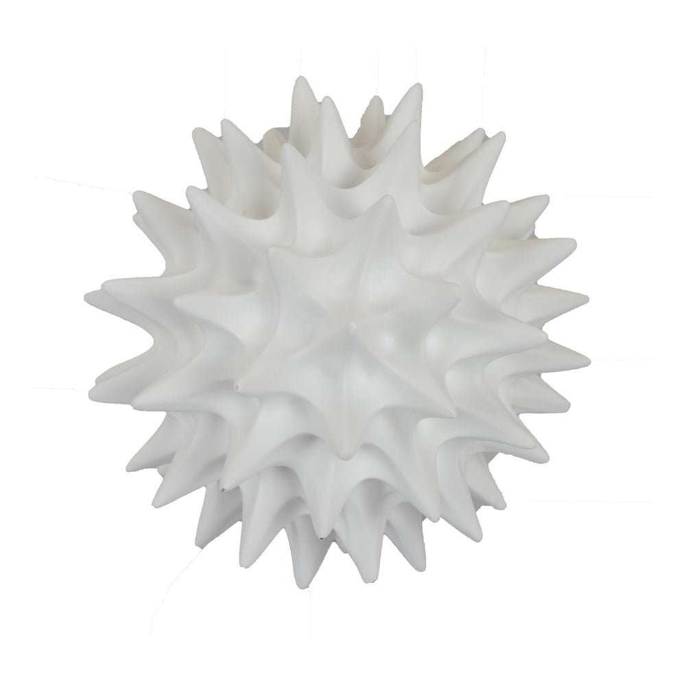 Saima Decorative Orb Sculpture with Spiked Patterns, White Resin 9 Inch-BM353535