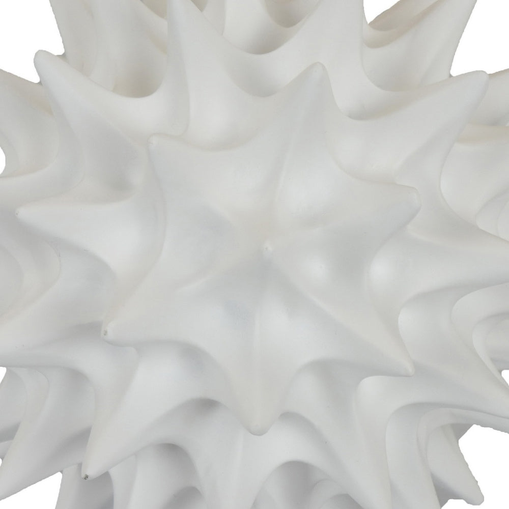 Saima Decorative Orb Sculpture with Spiked Patterns, White Resin 9 Inch-BM353535