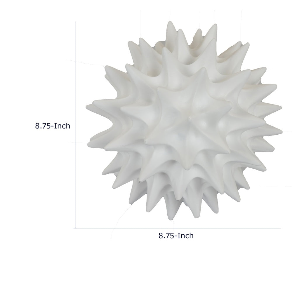 Saima Decorative Orb Sculpture with Spiked Patterns, White Resin 9 Inch-BM353535