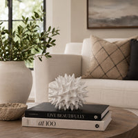 Saima Decorative Orb Sculpture with Spiked Patterns, White Resin 9 Inch-BM353535