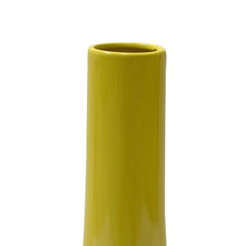 Ziva Tall Decorative Vase with Flared Base, Yellow Ceramic 16 Inch-BM353536