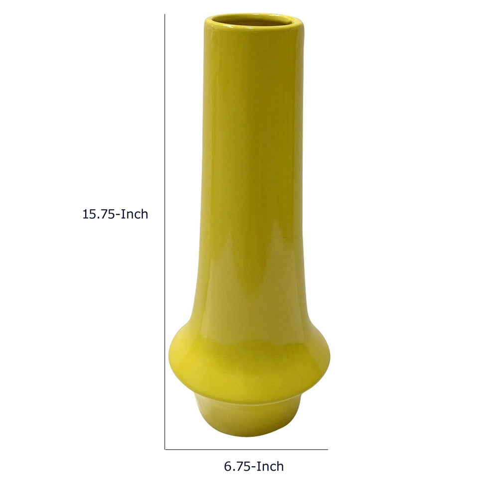 Ziva Tall Decorative Vase with Flared Base, Yellow Ceramic 16 Inch-BM353536