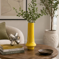 Ziva Tall Decorative Vase with Flared Base, Yellow Ceramic 16 Inch-BM353536
