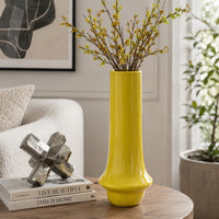 Ziva Tall Decorative Vase with Flared Base, Yellow Ceramic 16 Inch-BM353536
