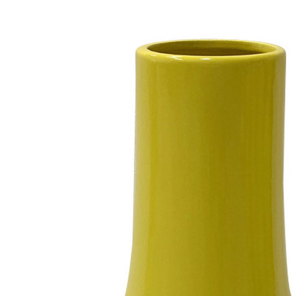 Ziva Modern Decorative Vase with Flared Base, Yellow Ceramic 12 Inch-BM353537