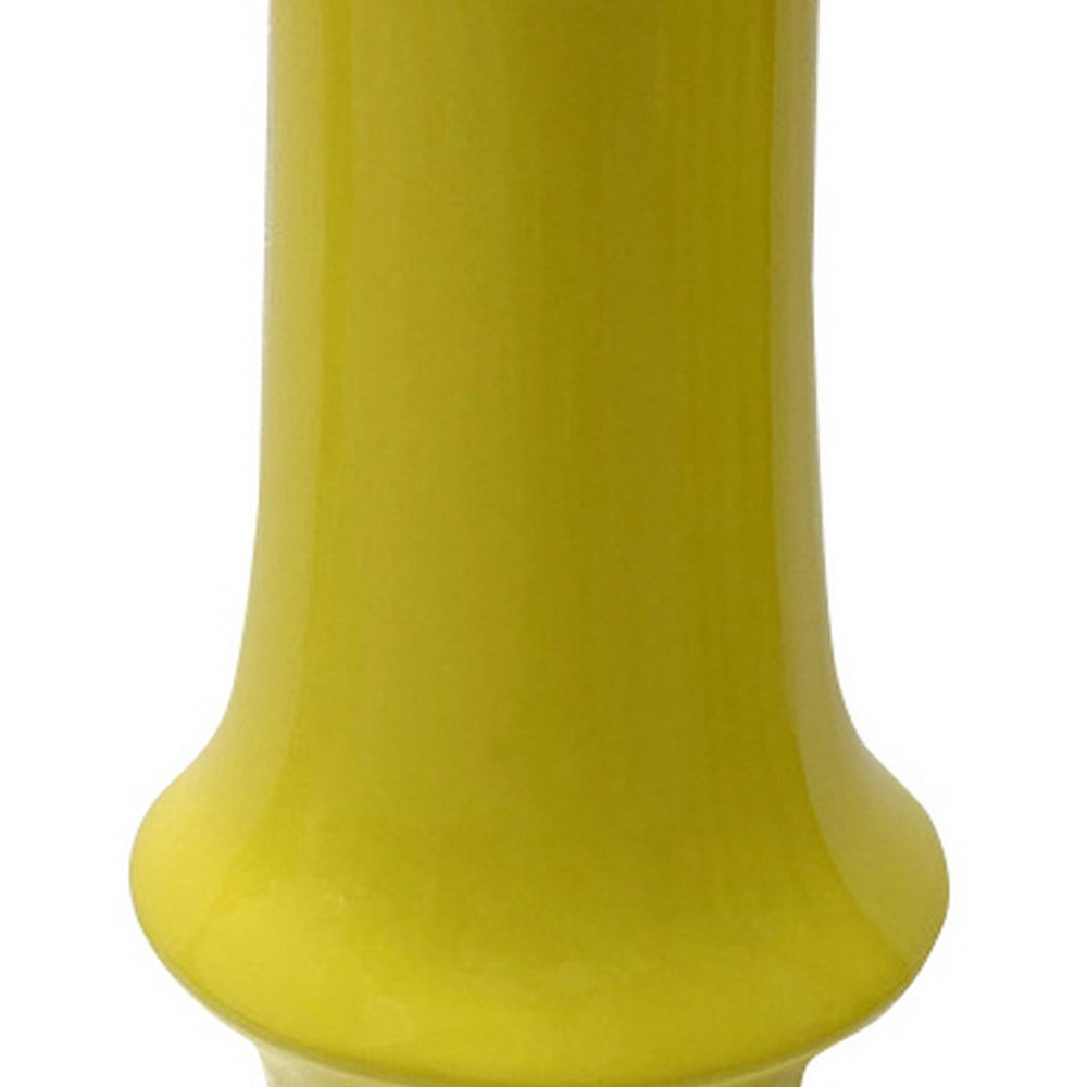 Ziva Modern Decorative Vase with Flared Base, Yellow Ceramic 12 Inch-BM353537