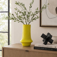 Ziva Modern Decorative Vase with Flared Base, Yellow Ceramic 12 Inch-BM353537
